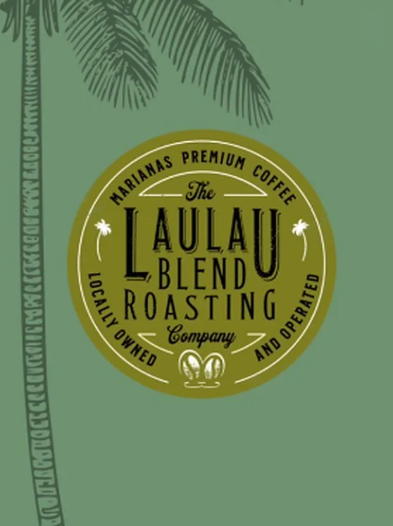 Laulau Blend Roasting Company circular coffee label reading Marianas Premium Coffee